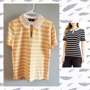 Karl Lagerfeld Paris
Striped & Lace Collared Top